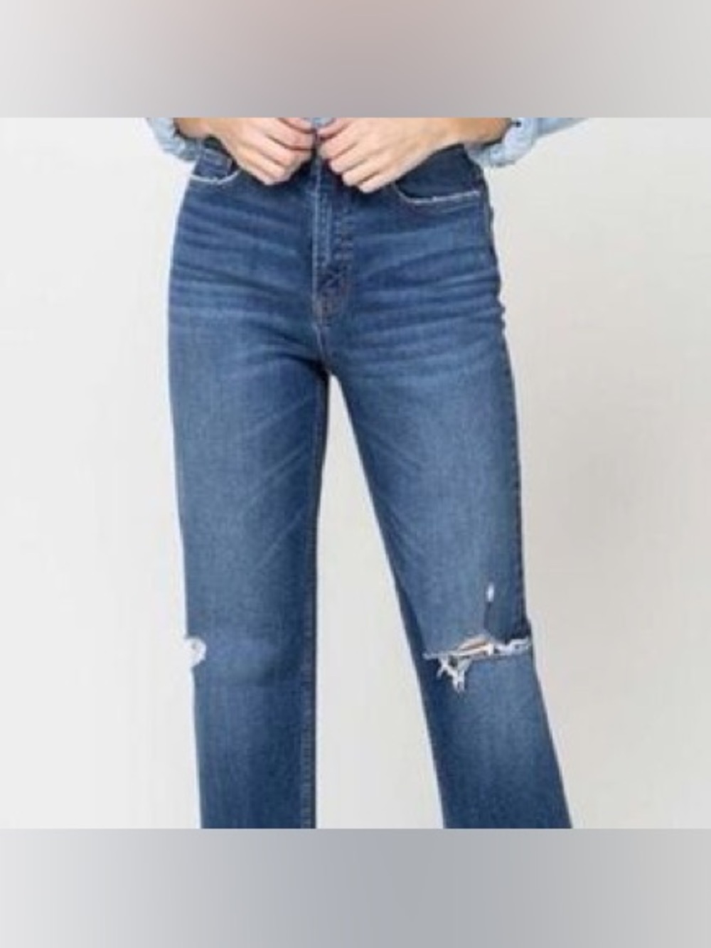 Flying Monkey High-Rise Distressed Straight Jeans - Blue